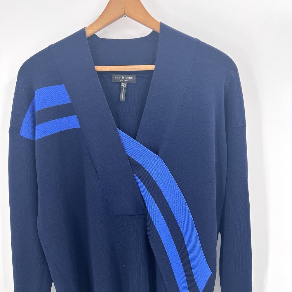 Rag & Bone Navy Blue Merino Wool Long Sleeve Stripe Tunic Sweater Womens XXS - Picture 2 of 7